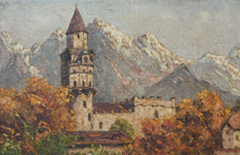 Oil painting of Solblad Hall